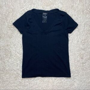 bebe Black Short Sleeve V-Neck Tee